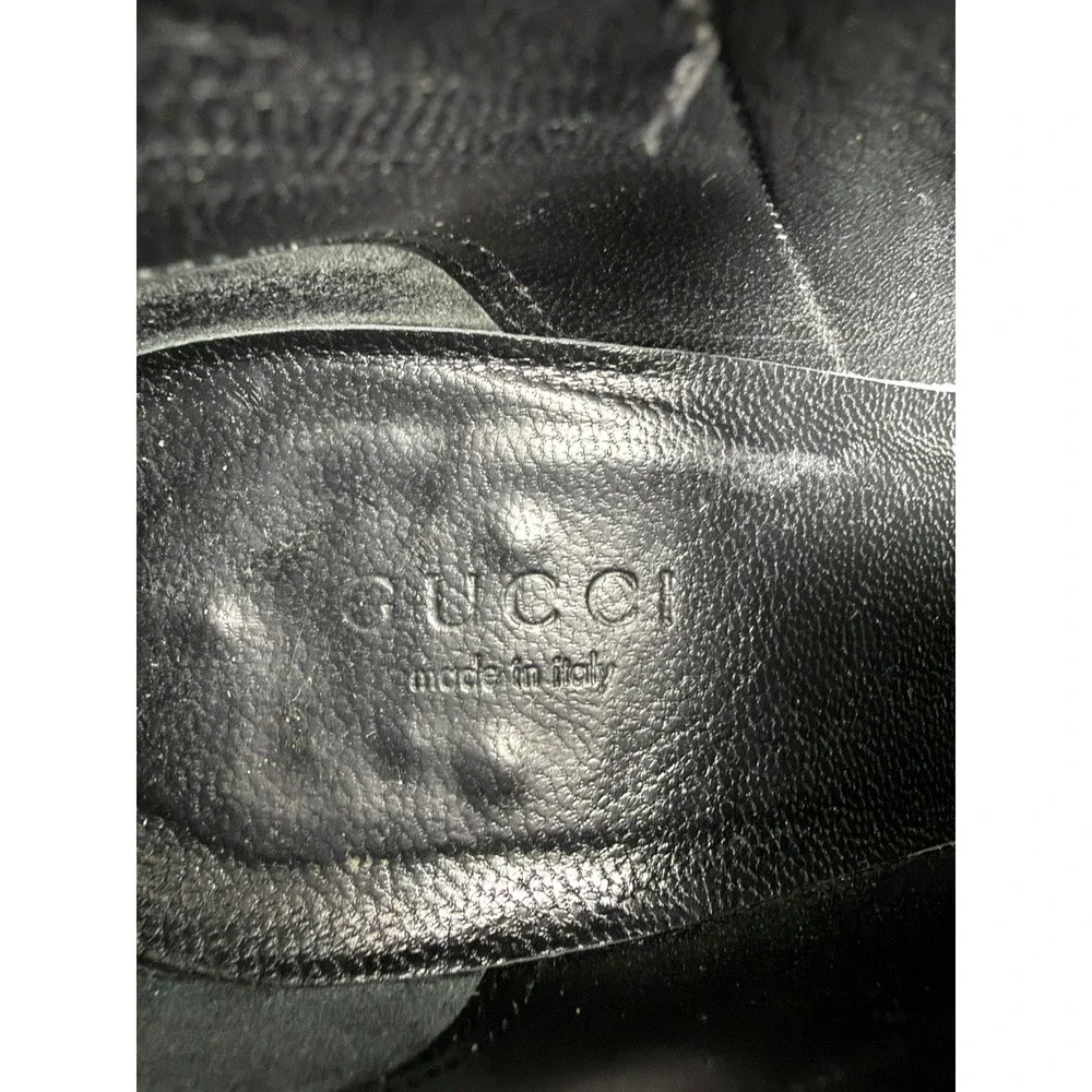 Vintage Gucci GG Monogram Pointed Toe Ankle Boots Heels Black Gold 6B